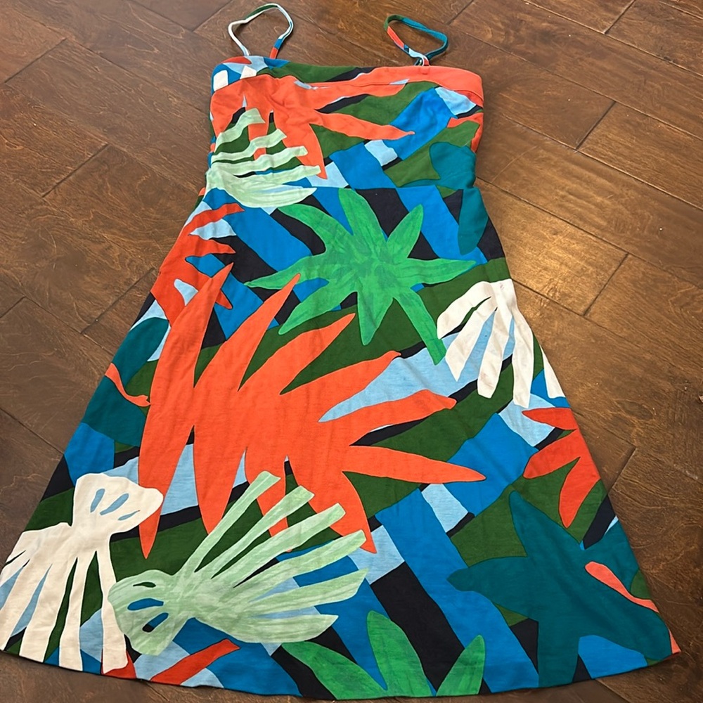 "ANN TAYLOR" MULTICLOR TROPICAL PRINT DETACHABLE STRAPS A-LINE... size 6